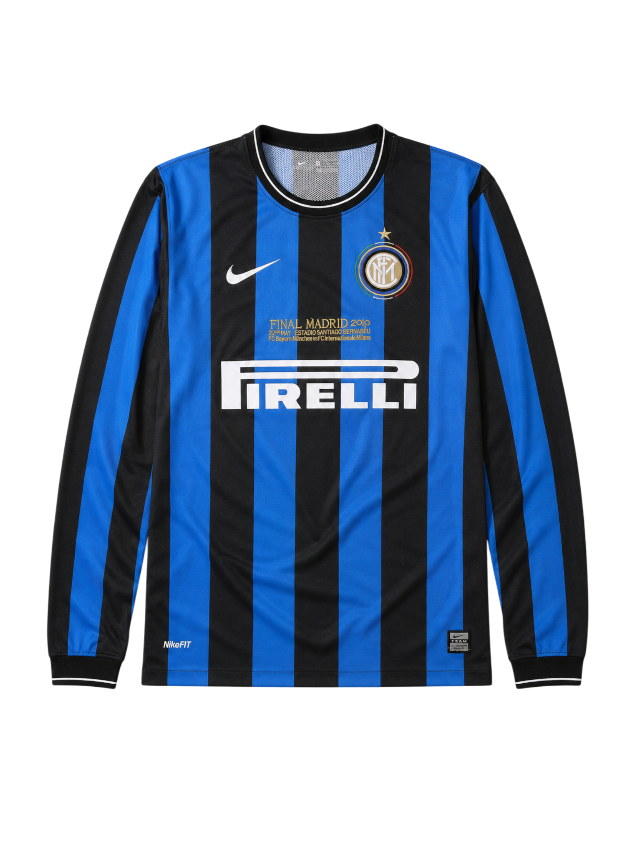 Inter Milan 2009-10 home long-sleeve retro football jersey with Final Madrid 2010 commemorative print