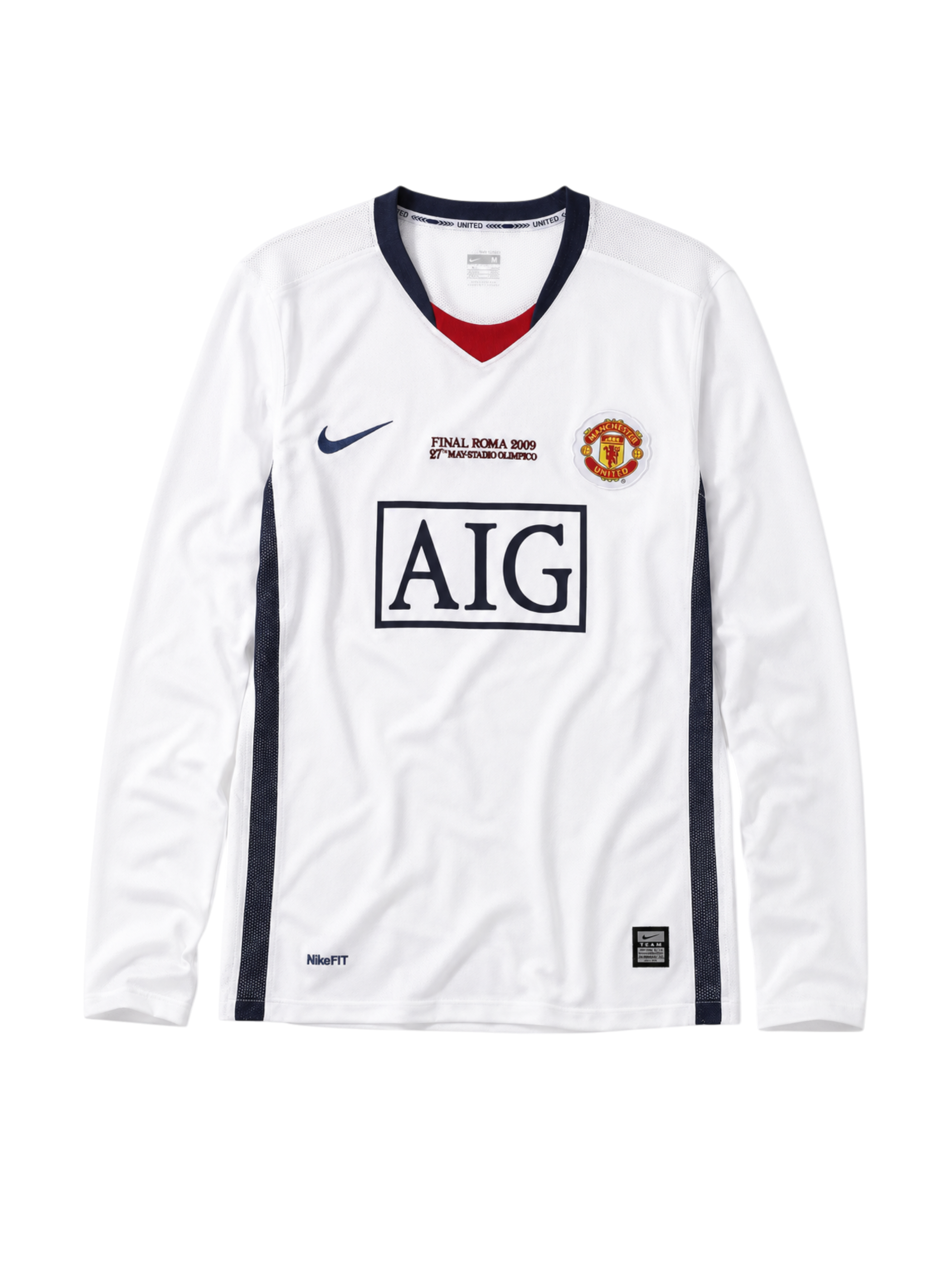 Manchester United 2008-09 white away long-sleeve retro football jersey Champions League final