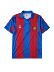 Barcelona 1989/92 home football jersey by Meyba with blaugrana stripes