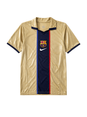 Barcelona 2001/02 away football jersey by Nike in gold and navy