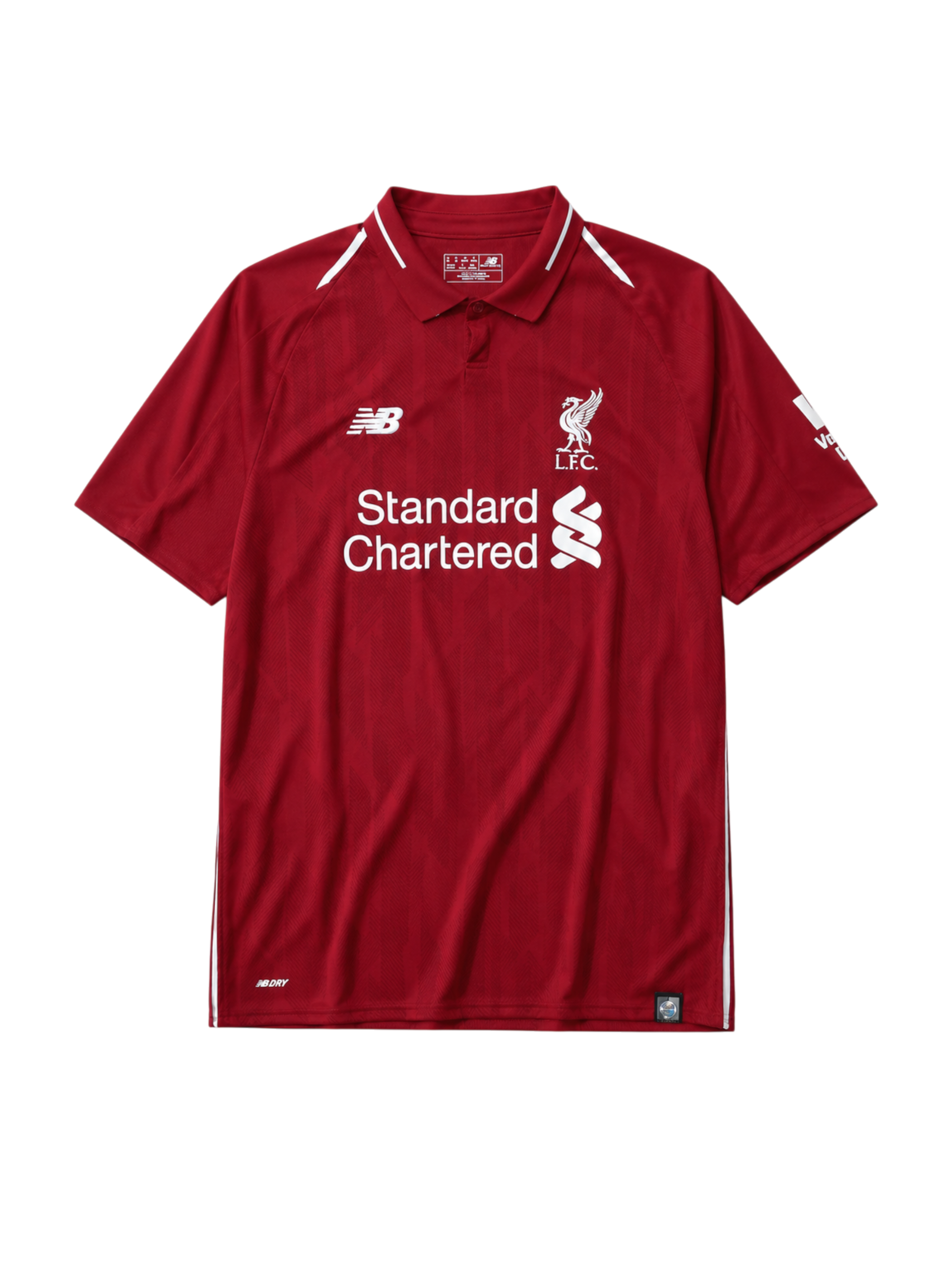 Liverpool 2018/19 home football jersey by New Balance with Standard Chartered sponsor logo