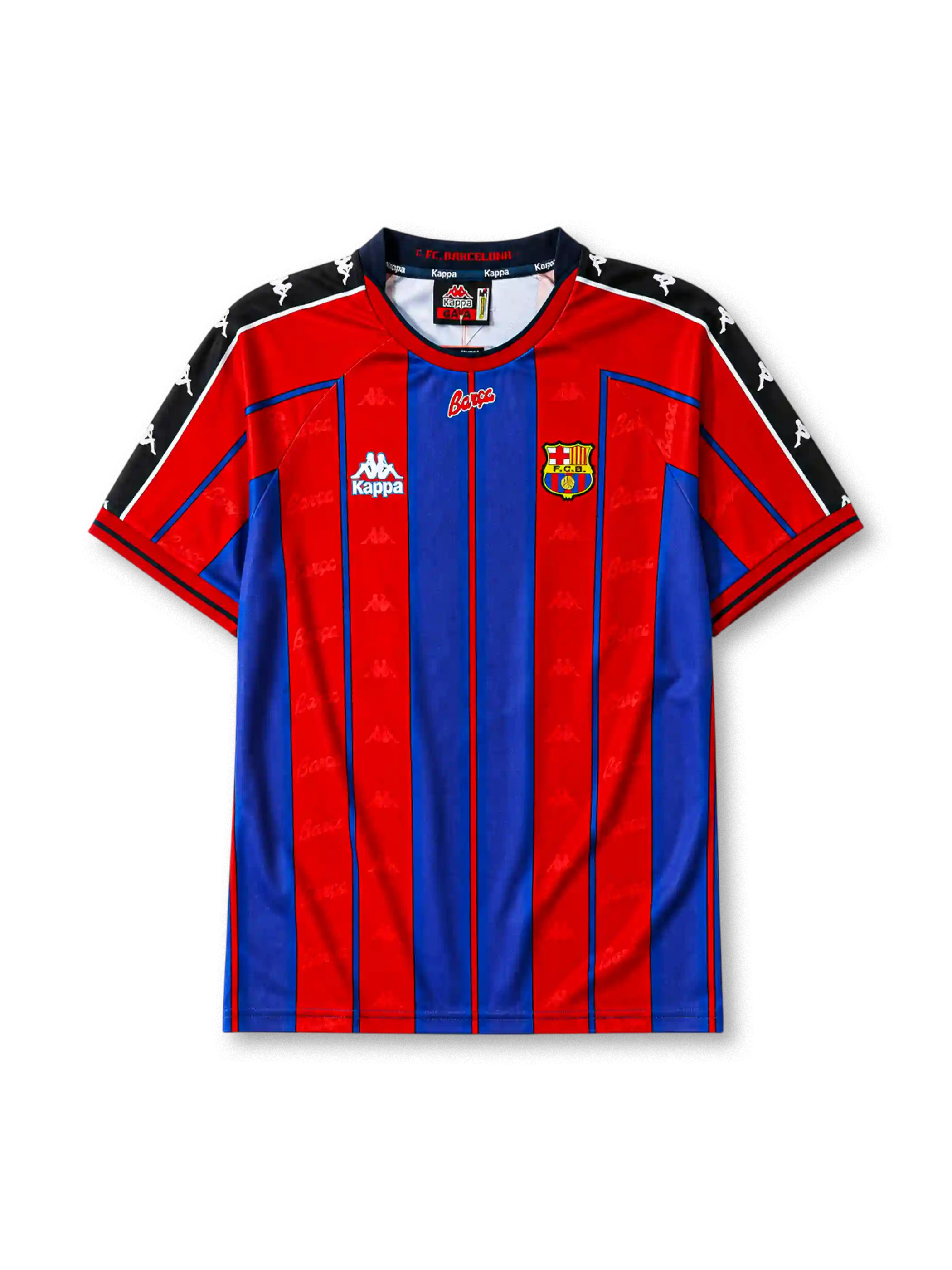 Barcelona 1997/98 home football jersey by Kappa with blaugrana stripes