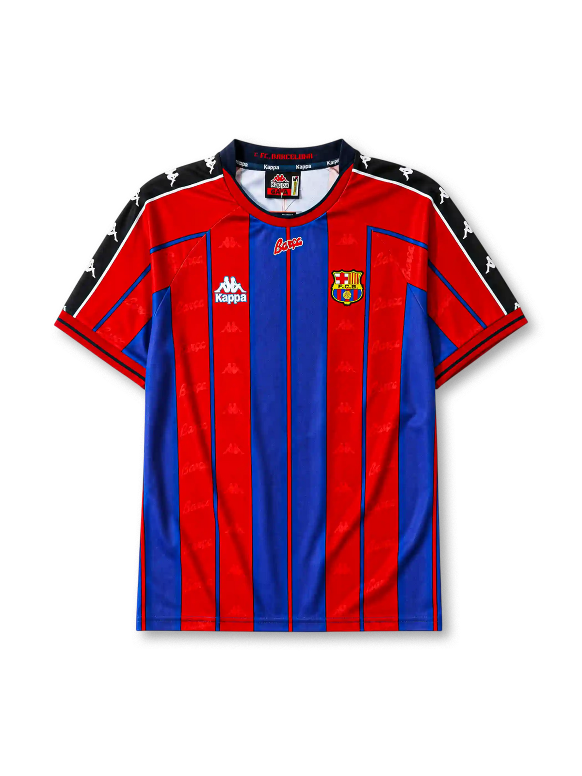 Barcelona 1997/98 home football jersey by Kappa with blaugrana stripes
