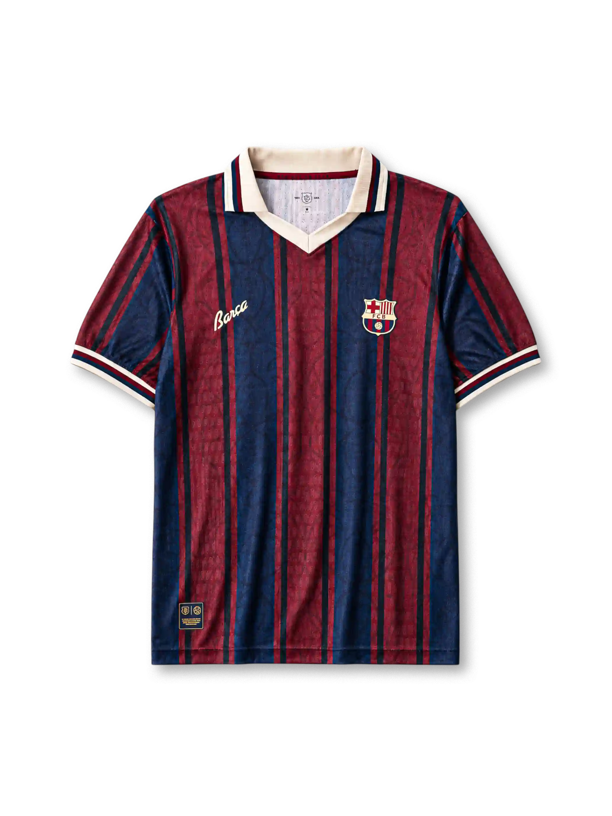 Barcelona 125th anniversary home football jersey with vintage vertical stripes
