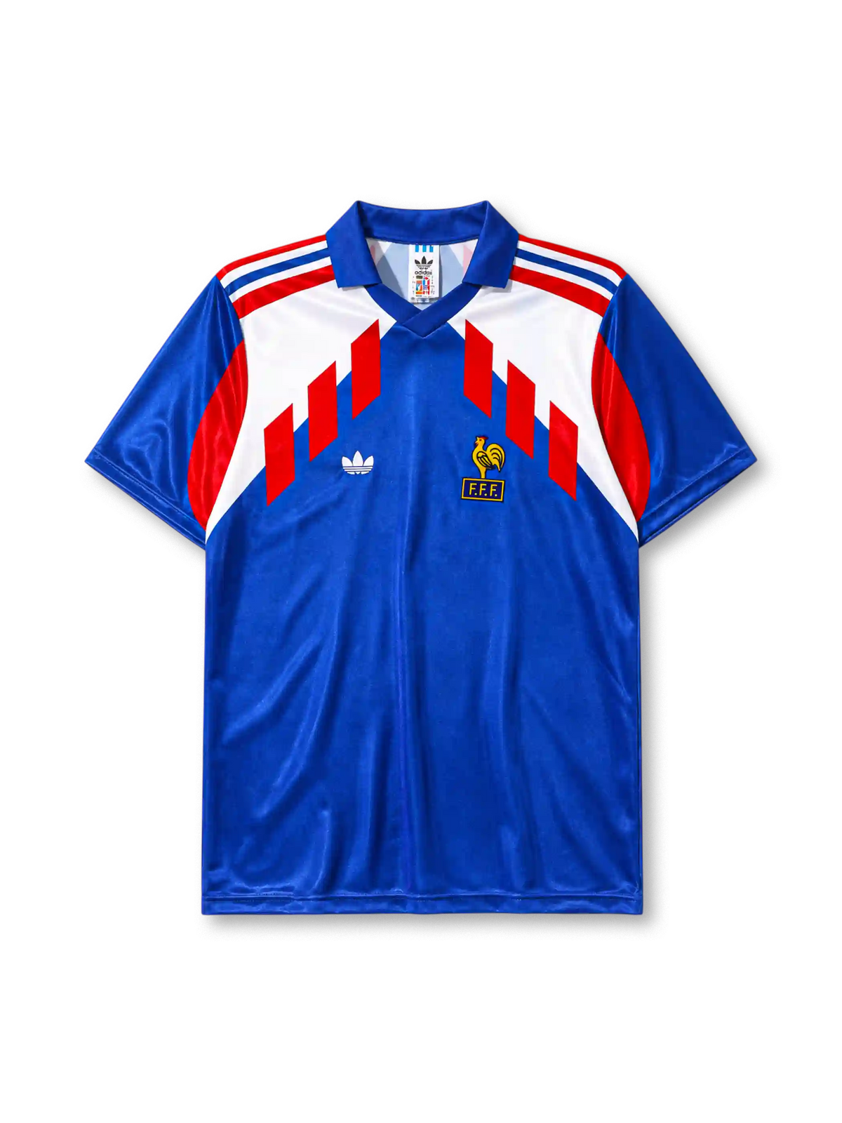 France 1990 home football jersey by Adidas with red white chevron design