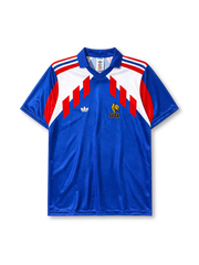 France 1990 home football jersey by Adidas with red white chevron design
