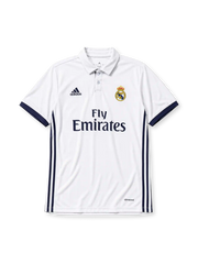 Real Madrid 2016/17 home football jersey by Adidas with Fly Emirates sponsor logo