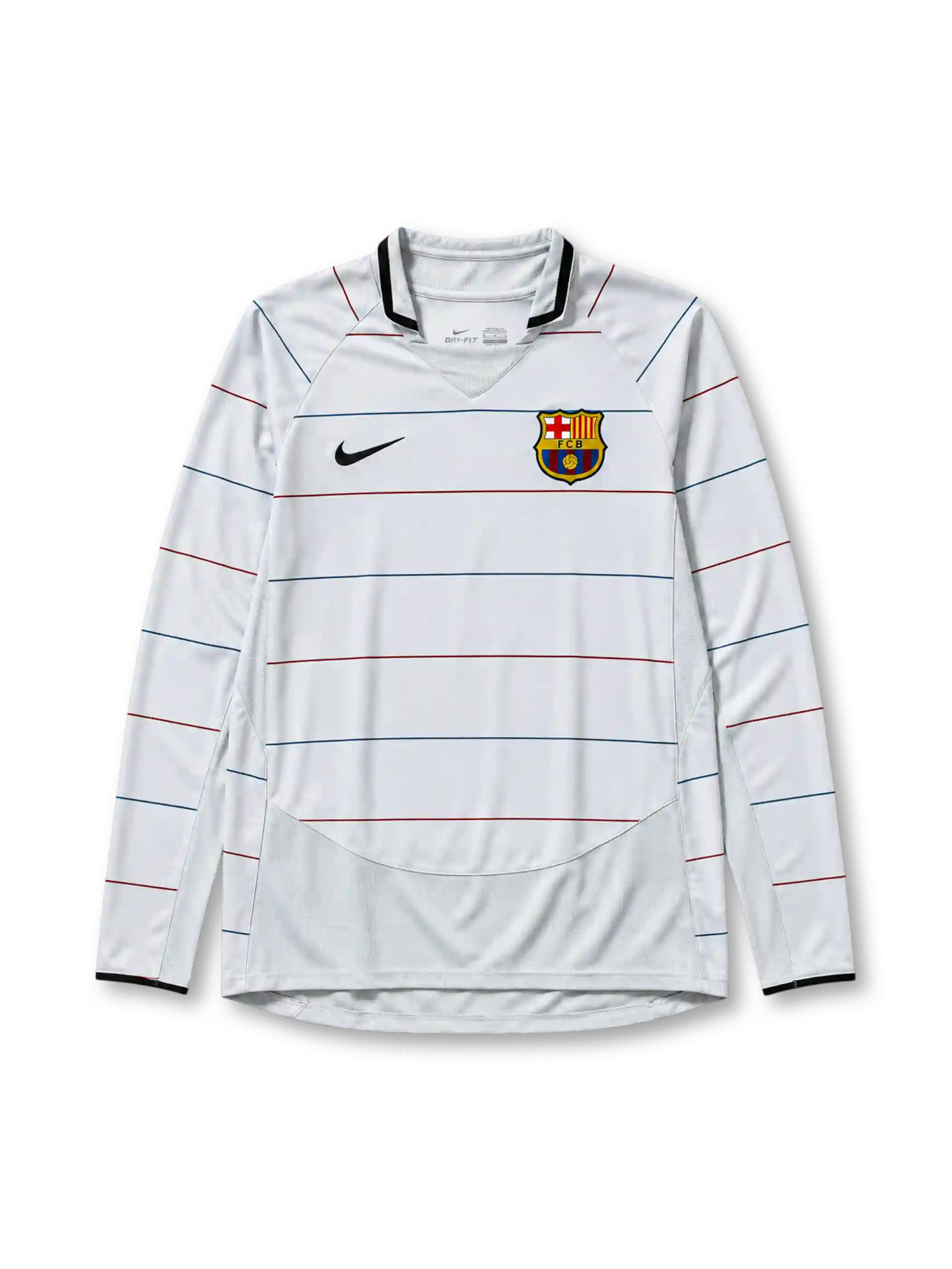 Barcelona 2003/04 away football jersey by Nike in white with thin stripes