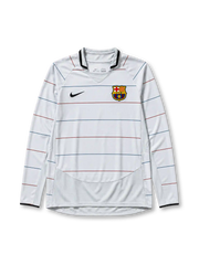 Barcelona 2003/04 away football jersey by Nike in white with thin stripes