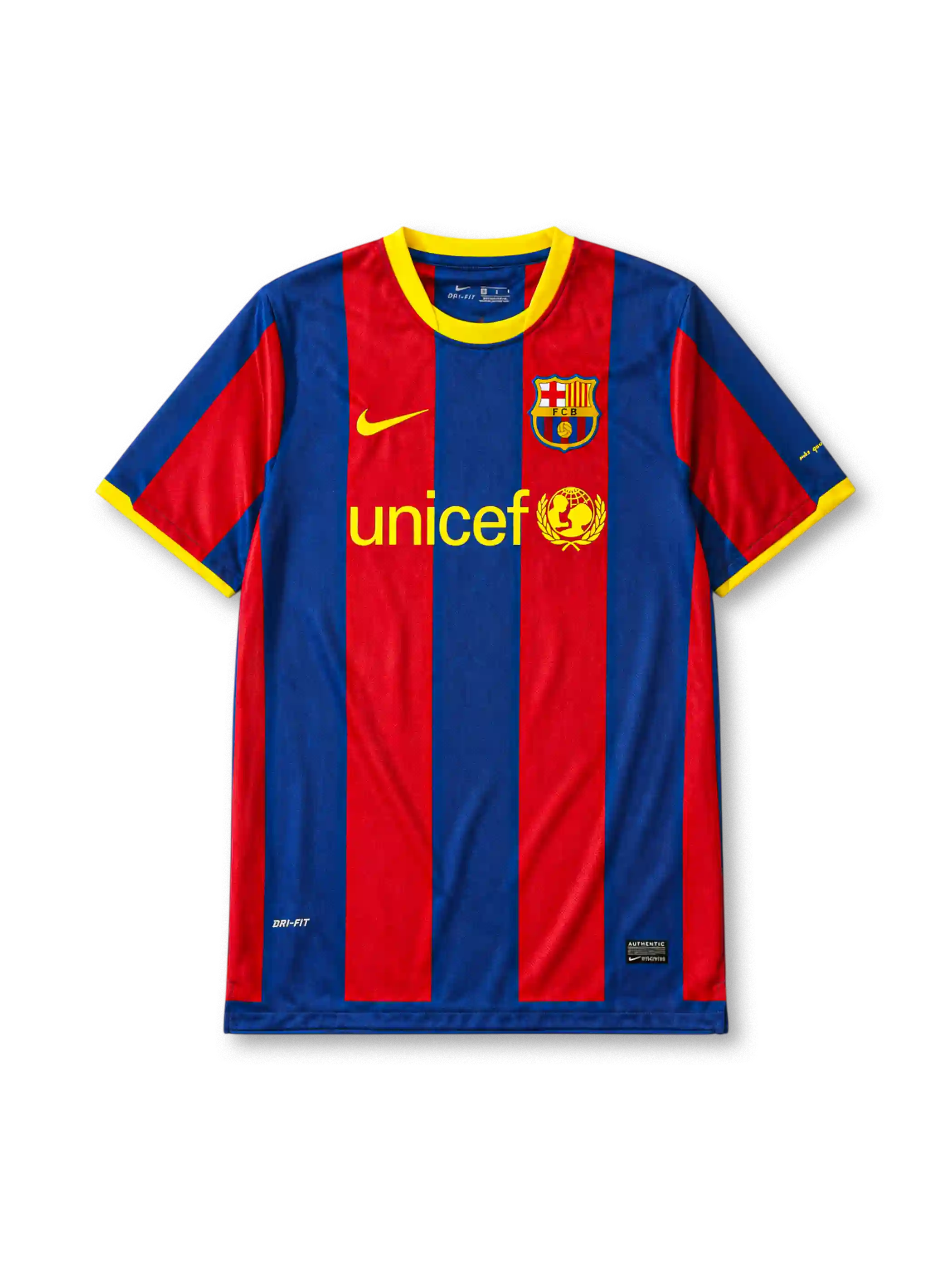 Barcelona 2010/11 home football jersey by Nike with UNICEF sponsor logo