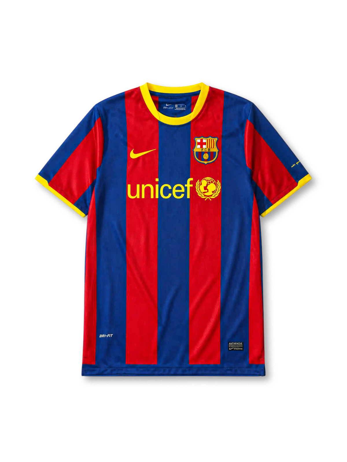 Barcelona 2010/11 home football jersey by Nike with UNICEF sponsor logo