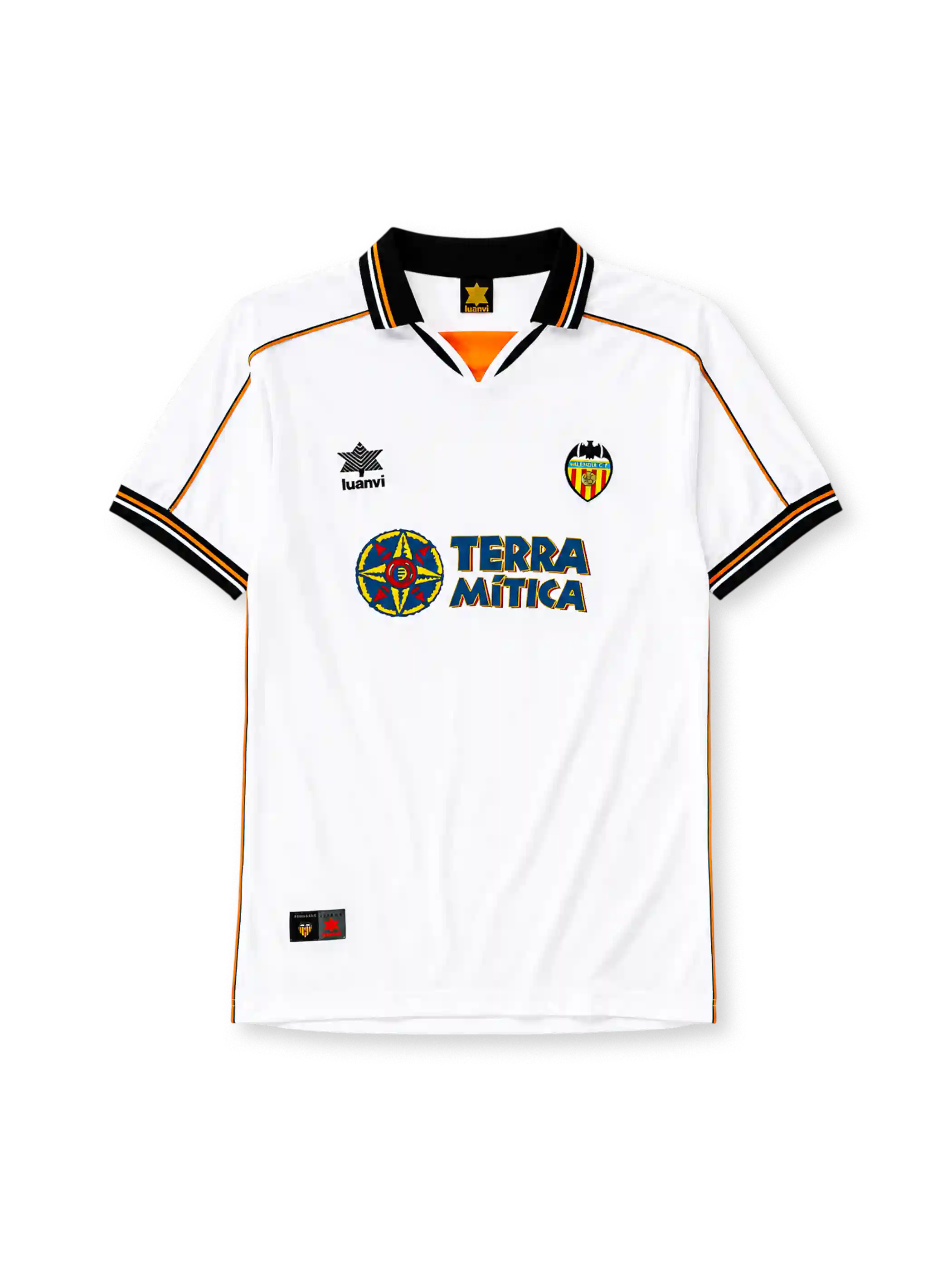 Valencia CF 1999/00 home football jersey by Luanvi with Terra Mítica sponsor logo