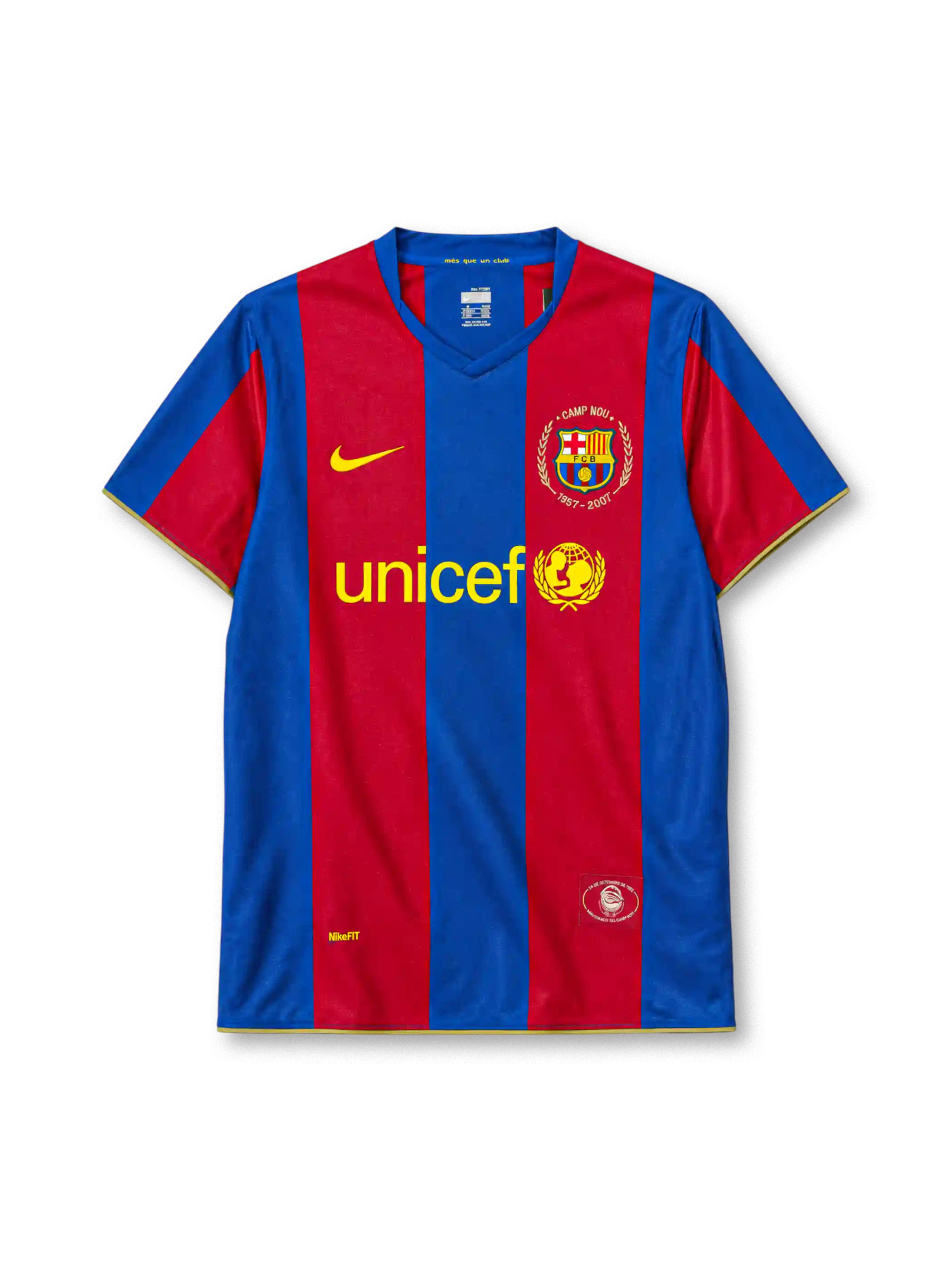 Barcelona 2007/08 home football jersey by Nike with Camp Nou 50th anniversary crest and UNICEF logo
