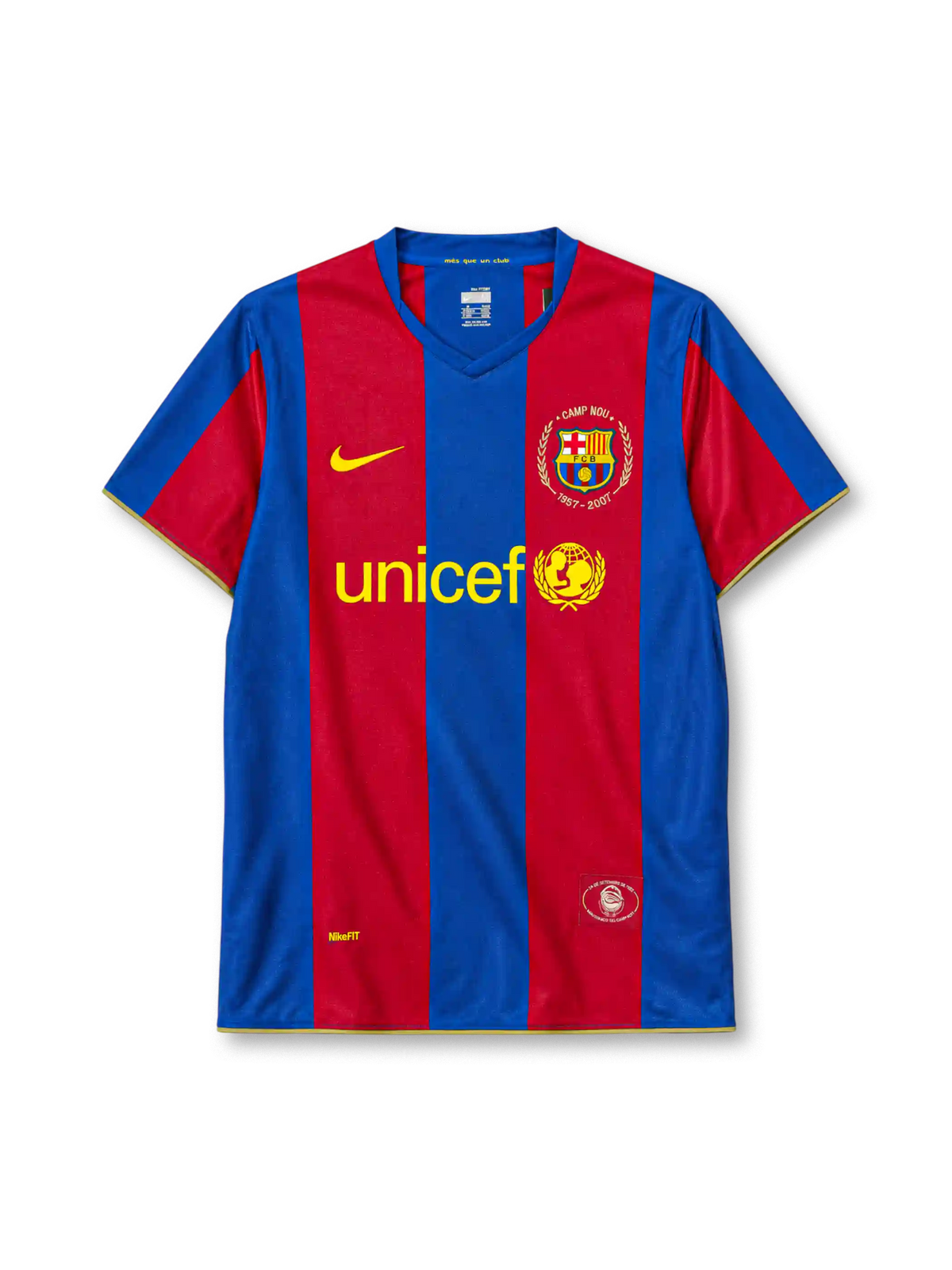 Barcelona 2007/08 home football jersey by Nike with Camp Nou 50th anniversary crest and UNICEF logo