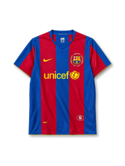 Barcelona 2007/08 home football jersey by Nike with Camp Nou 50th anniversary crest and UNICEF logo