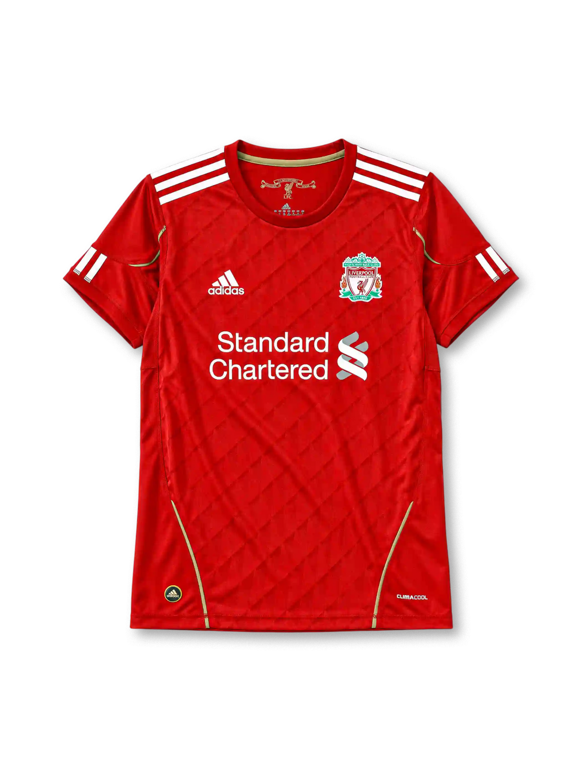 Liverpool 2010/11 home football jersey by Adidas with Standard Chartered sponsor logo