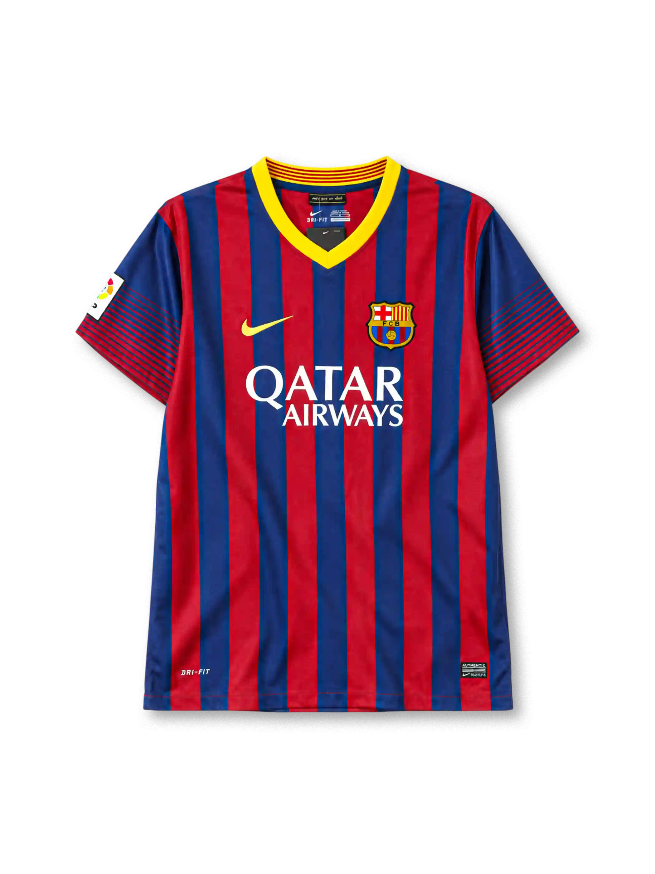 Barcelona 2013/14 home football jersey by Nike with Qatar Airways sponsor logo