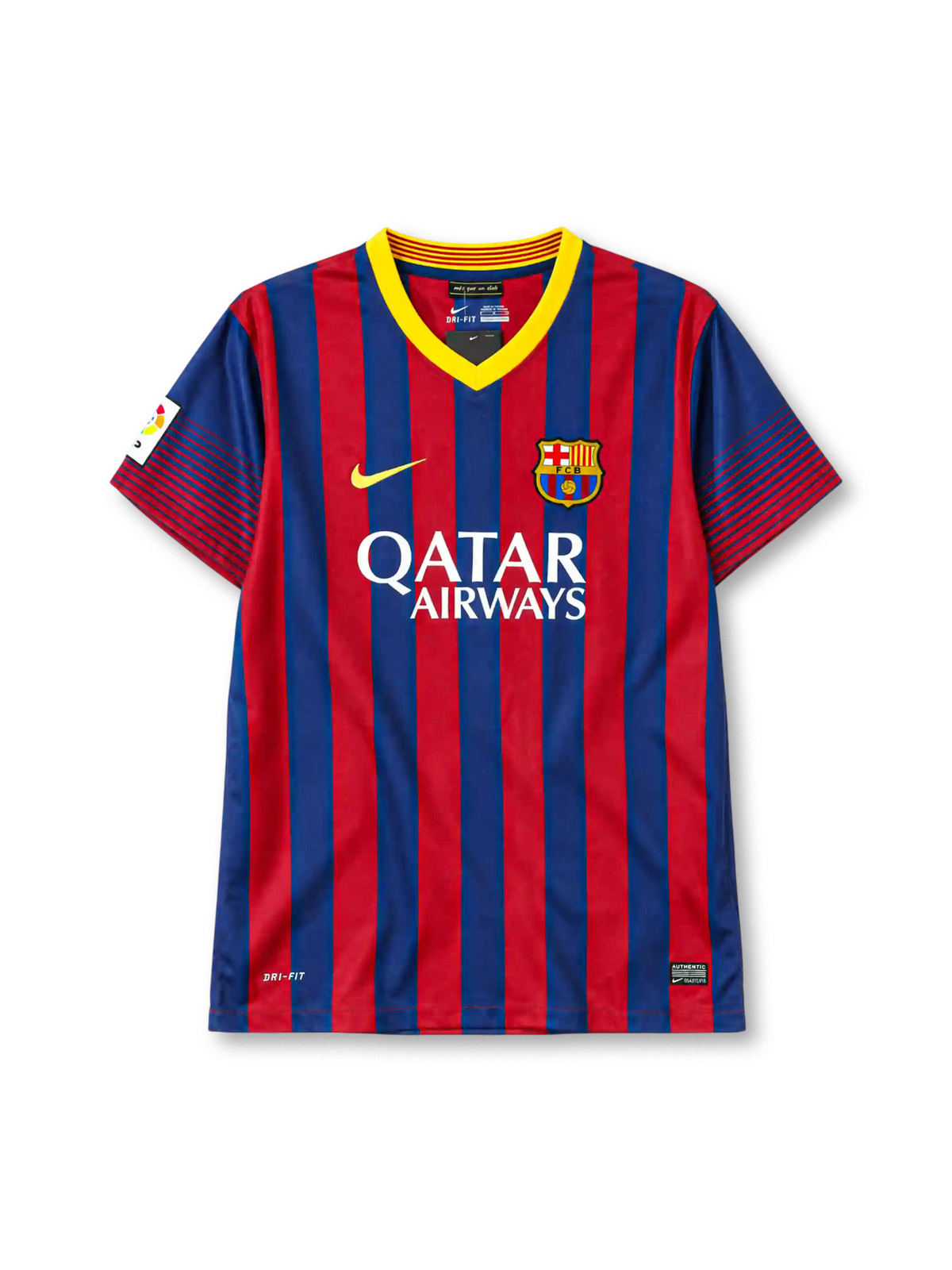 Barcelona 2013/14 home football jersey by Nike with Qatar Airways sponsor logo