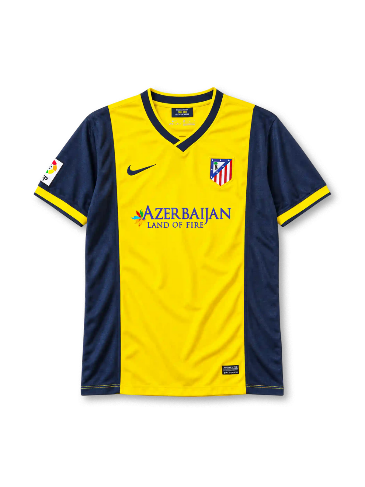 Atlético Madrid 2013/14 away football jersey by Nike with Azerbaijan Land of Fire sponsor logo
