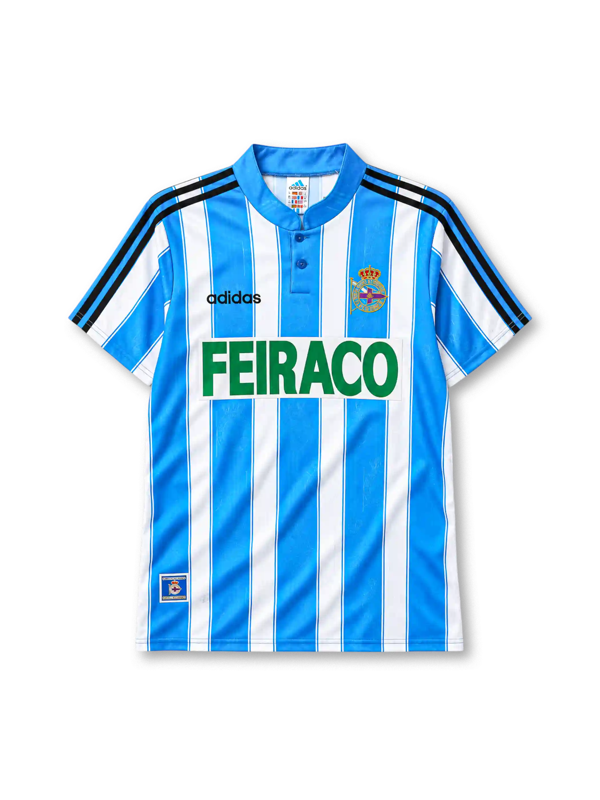 Deportivo La Coruña 1997/98 home football jersey by Adidas with Feiraco sponsor logo