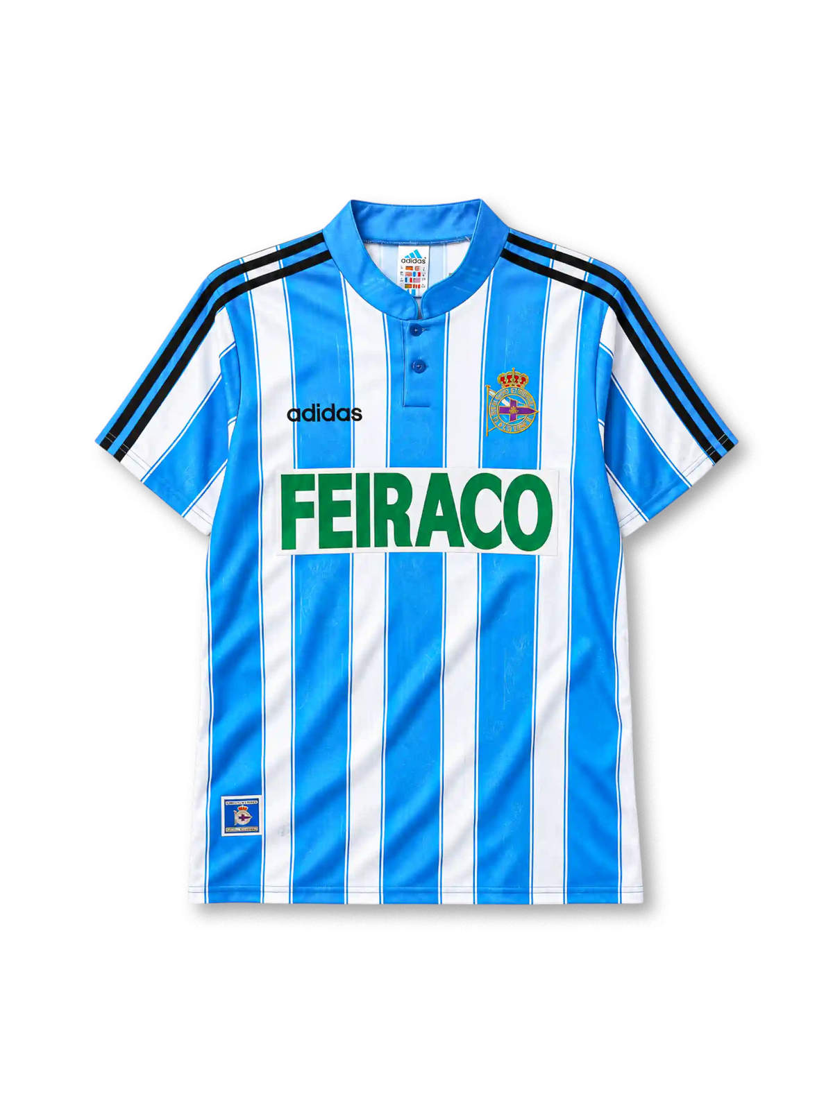 Deportivo La Coruña 1997/98 home football jersey by Adidas with Feiraco sponsor logo