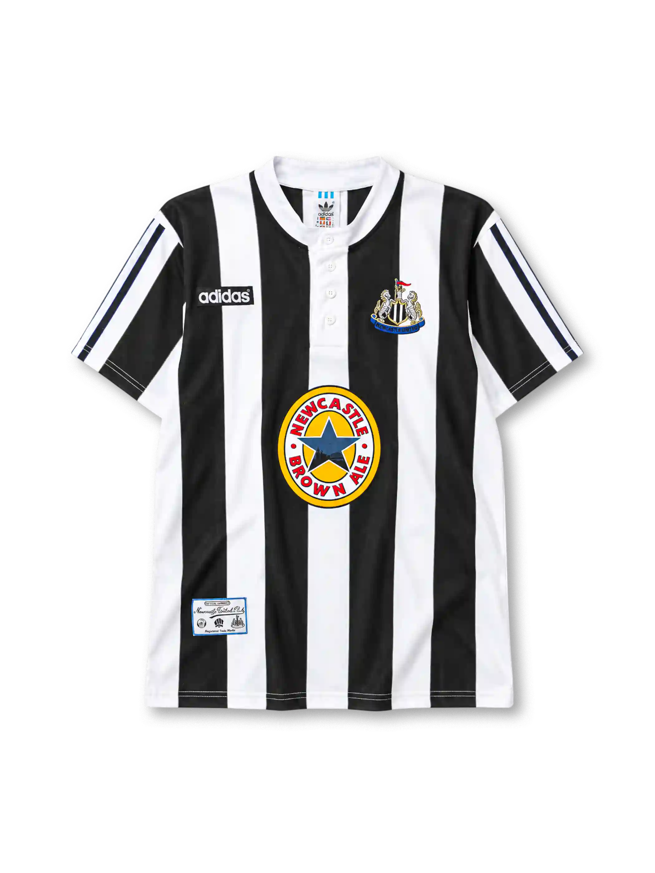 Newcastle United 1995/97 home football jersey by Adidas with Newcastle Brown Ale sponsor logo