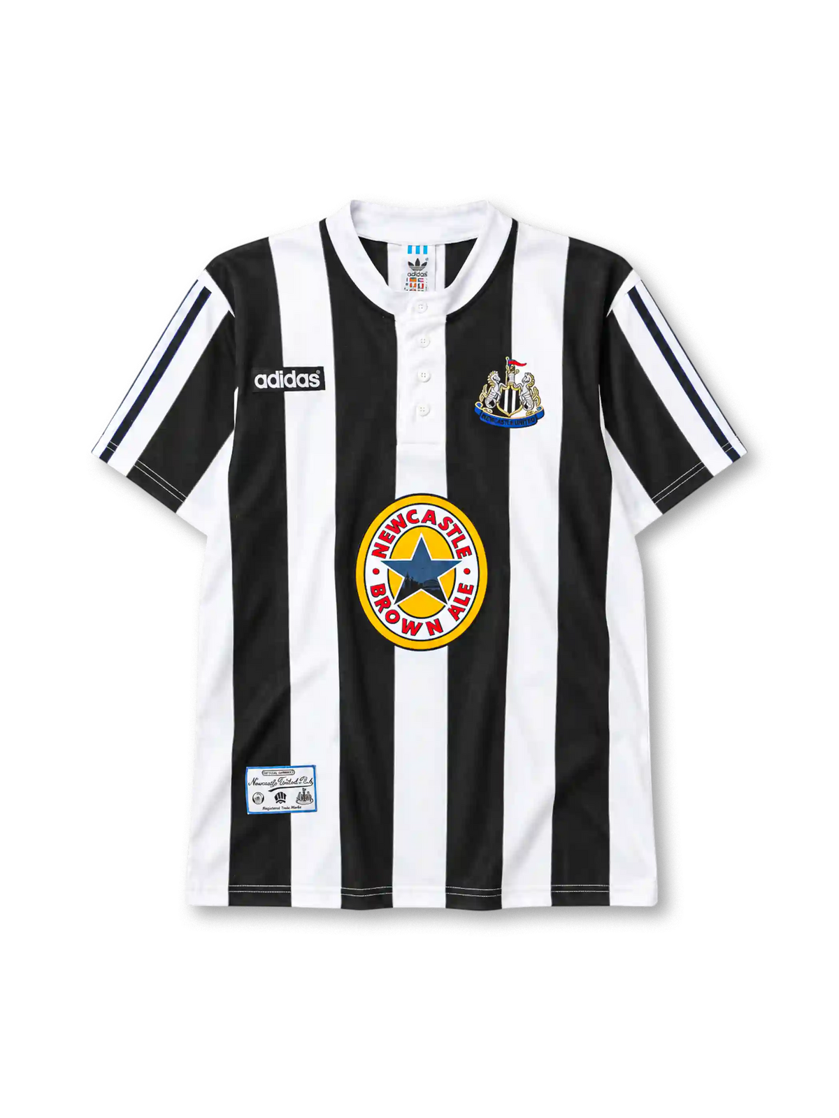 Newcastle United 1995/97 home football jersey by Adidas with Newcastle Brown Ale sponsor logo