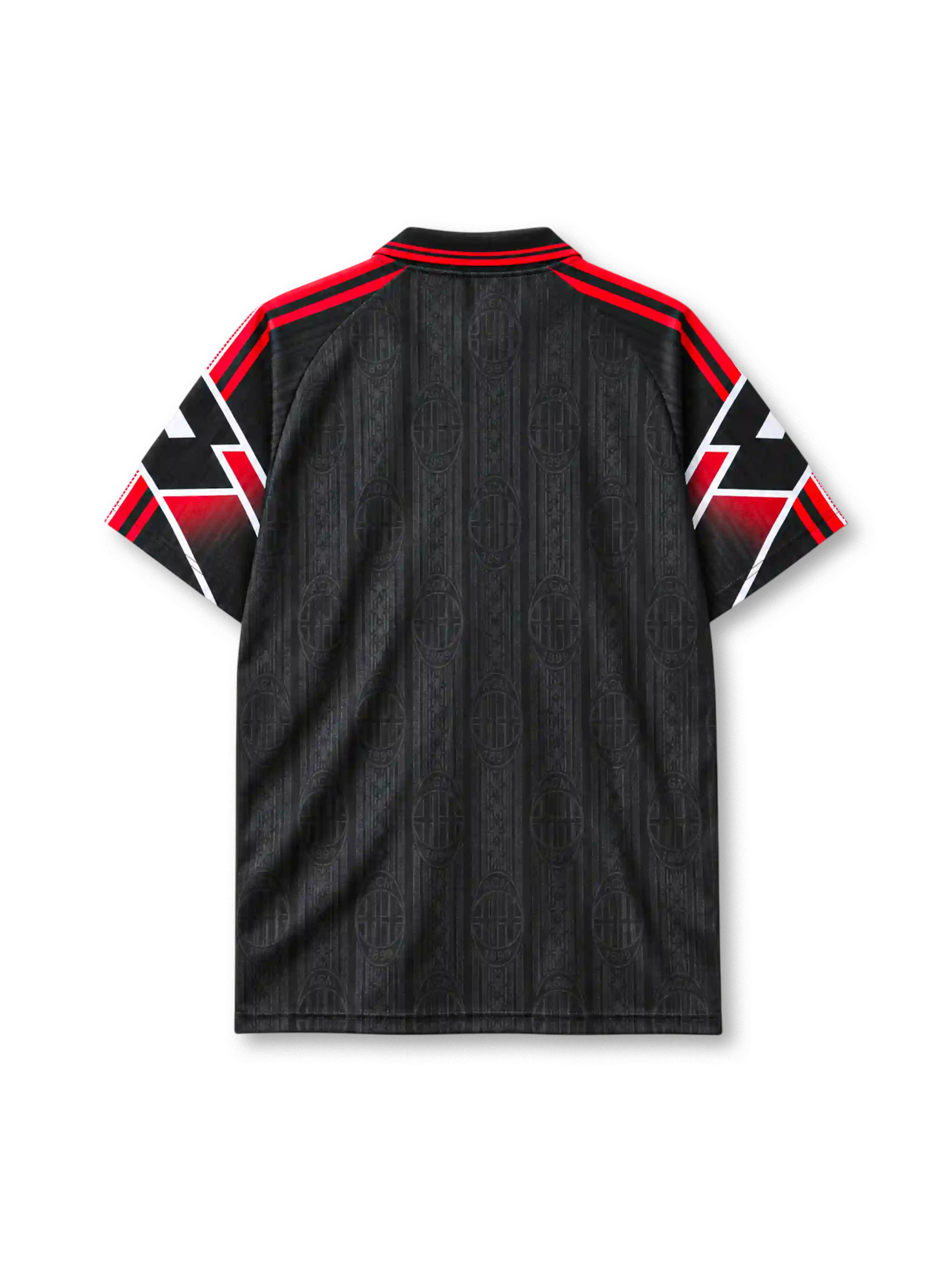 AC Milan 1997-98 third jersey Lotto front view black red graphic sleeves