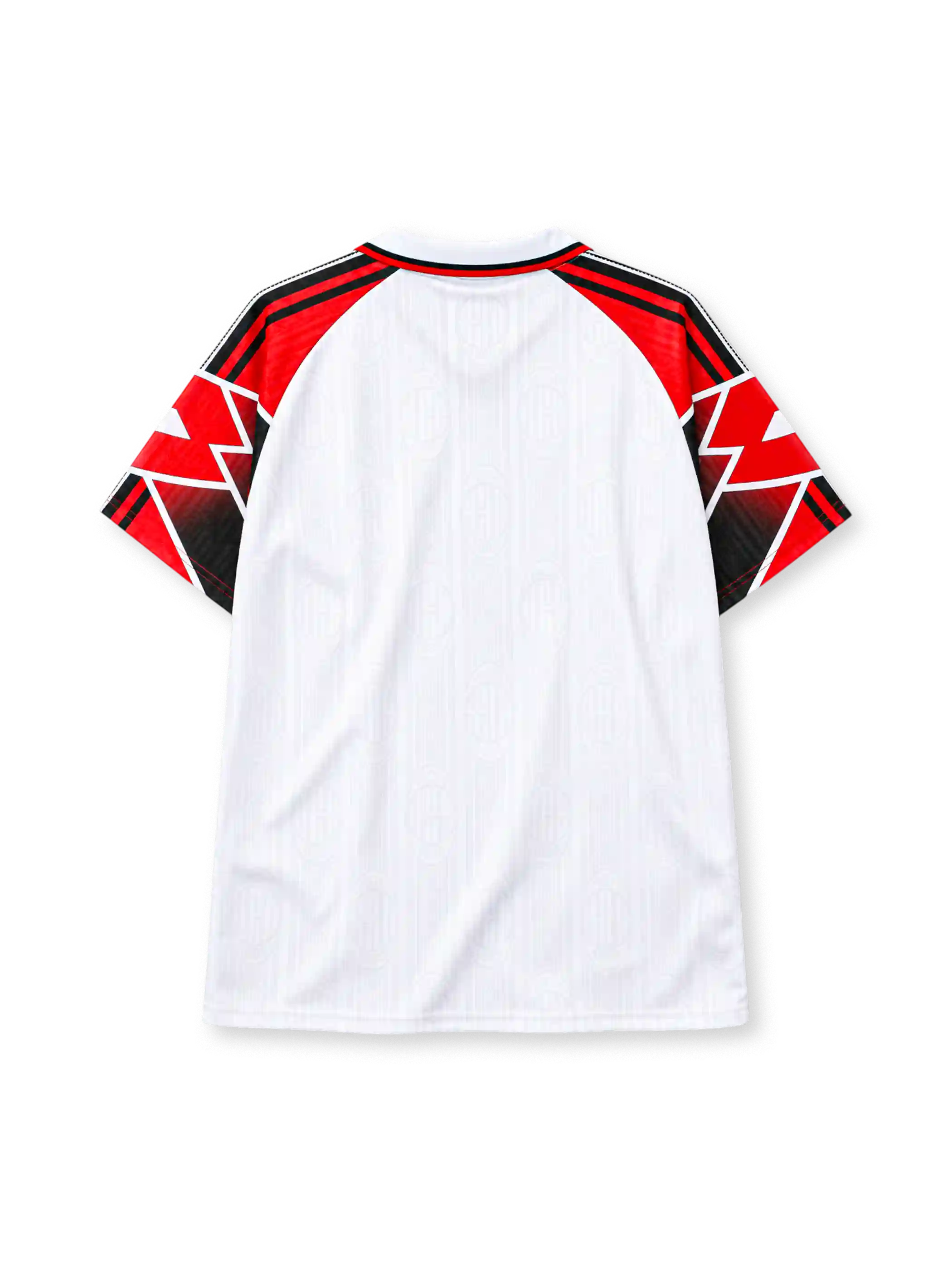 AC Milan 1997-98 away jersey Lotto front view white red graphic sleeves