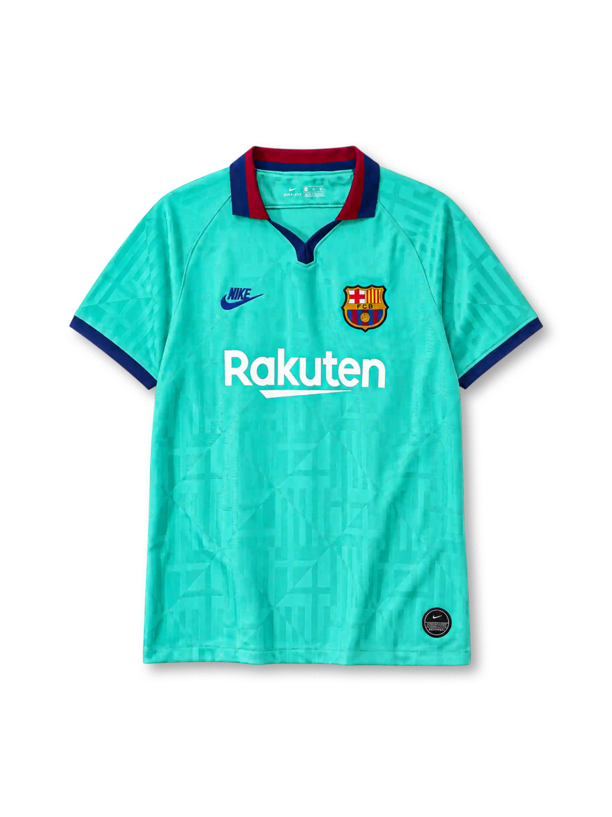 FC Barcelona 2019-20 third jersey Nike front view teal diamond pattern