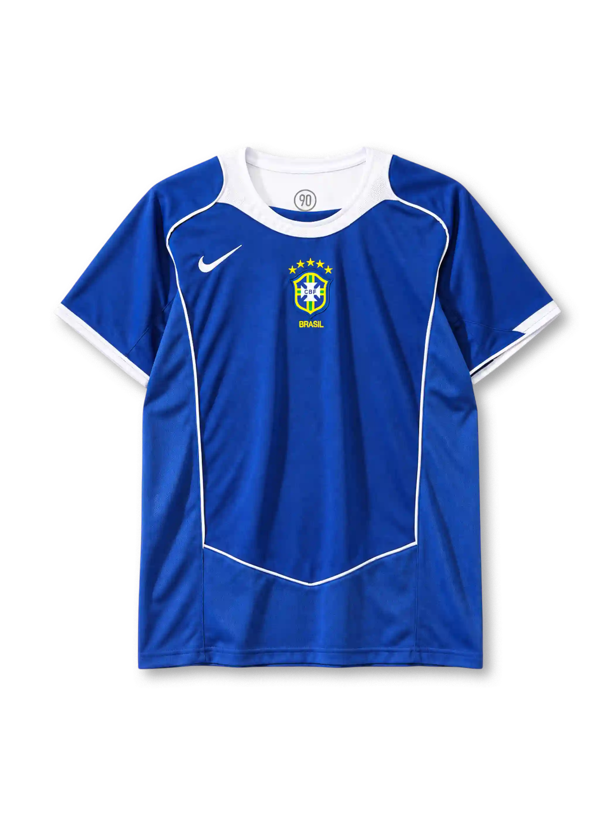 Brazil 2004 away jersey Nike front view blue five star crest