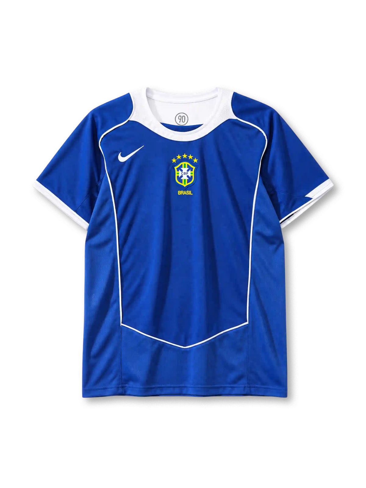 Brazil 2004 away jersey Nike front view blue five star crest