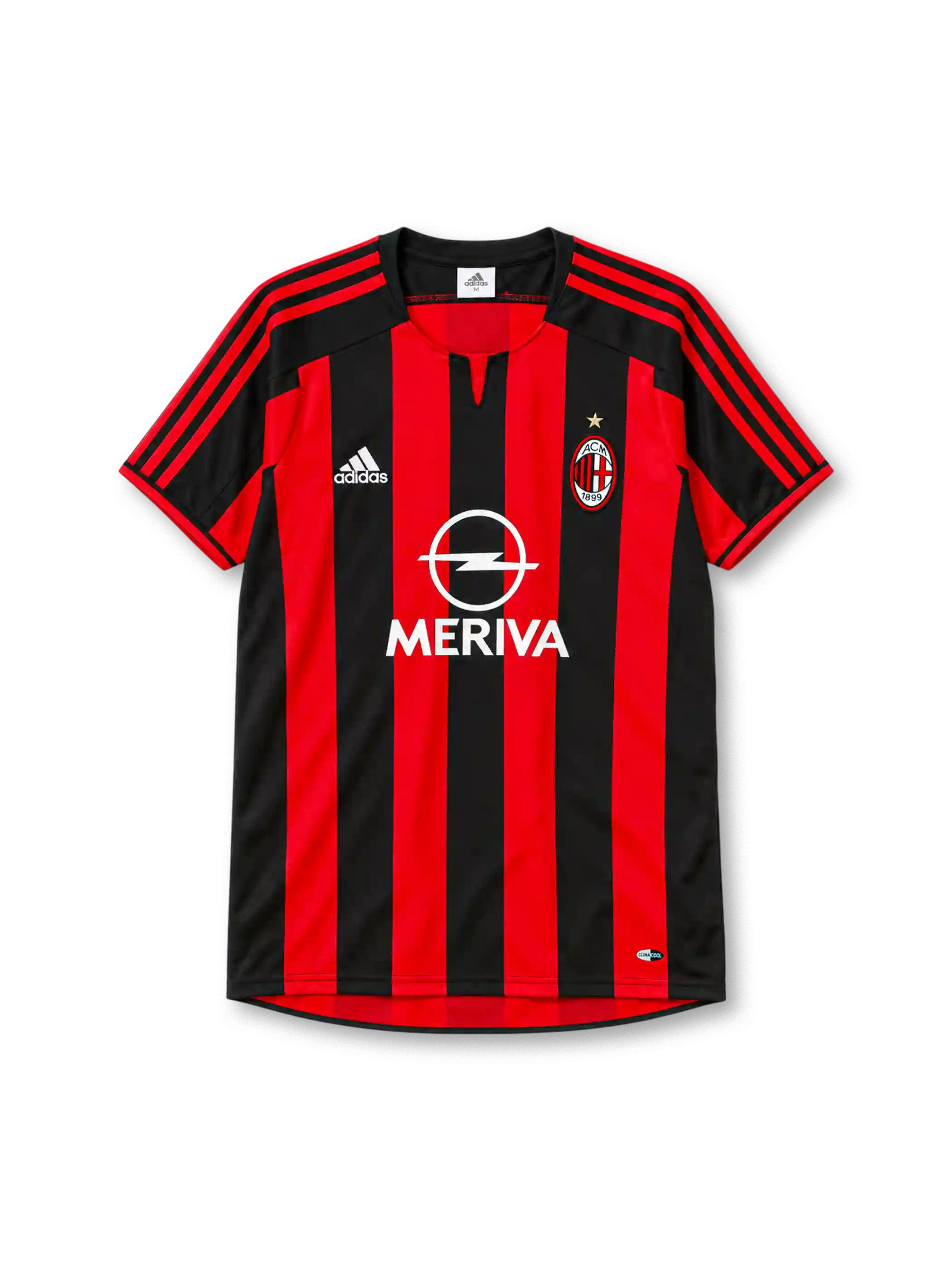 AC Milan 2003-04 home jersey adidas front view red black stripes Meriva