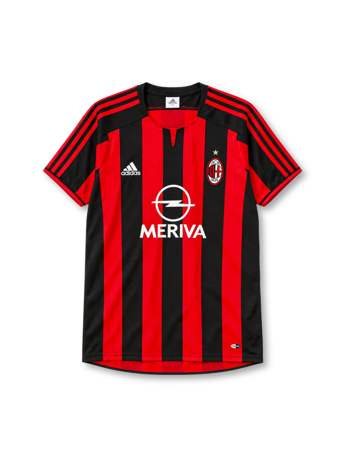 AC Milan 2003-04 home jersey adidas front view red black stripes Meriva