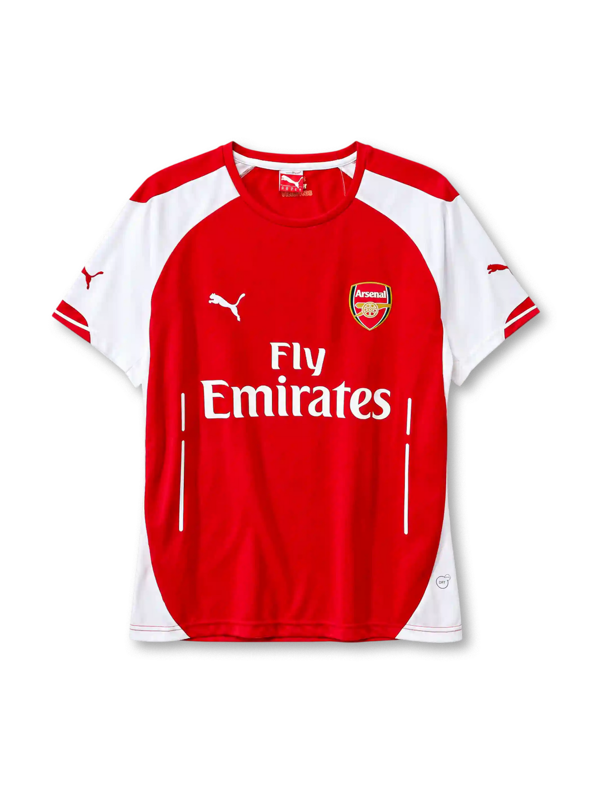 Arsenal 2014-15 home jersey Puma front view red white sleeves