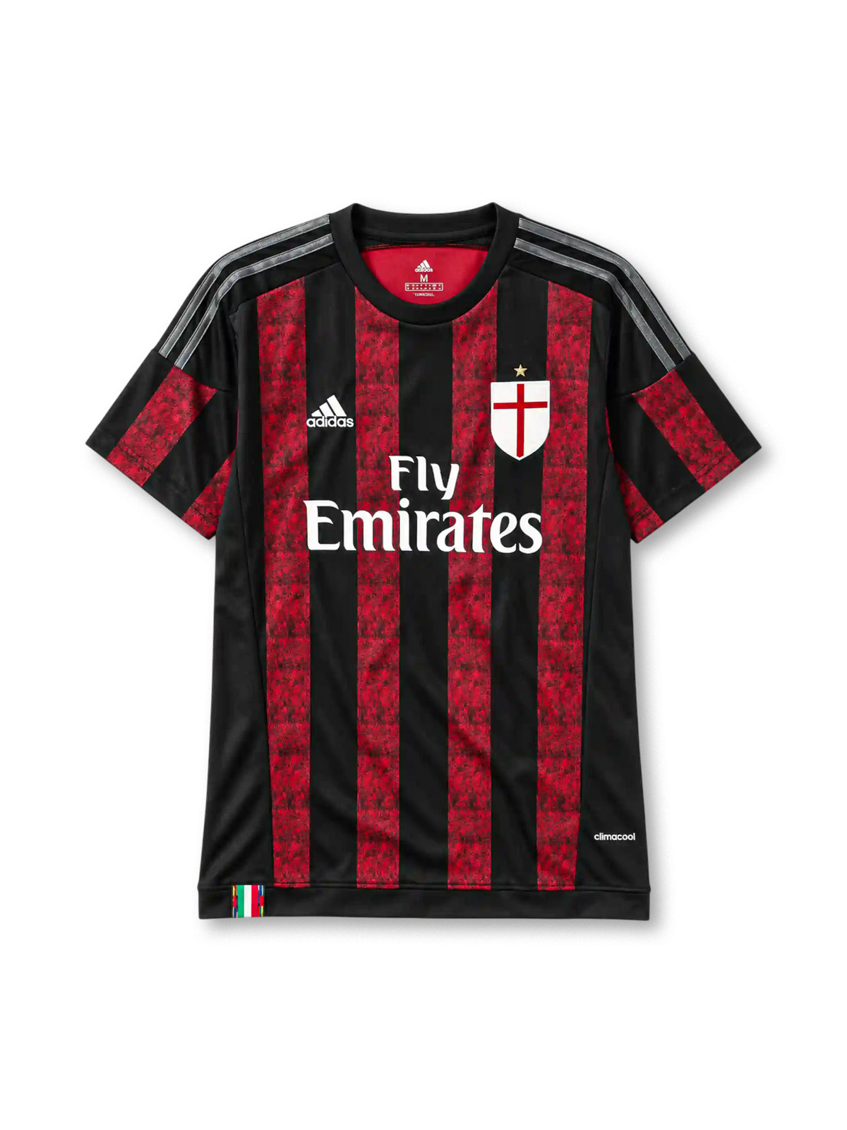 AC Milan 2015-16 home jersey adidas front view red black stripes St George crest
