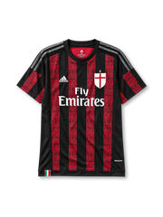 AC Milan 2015-16 home jersey adidas front view red black stripes St George crest