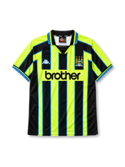 Manchester City 1998-99 away jersey Kappa front view neon yellow black stripes