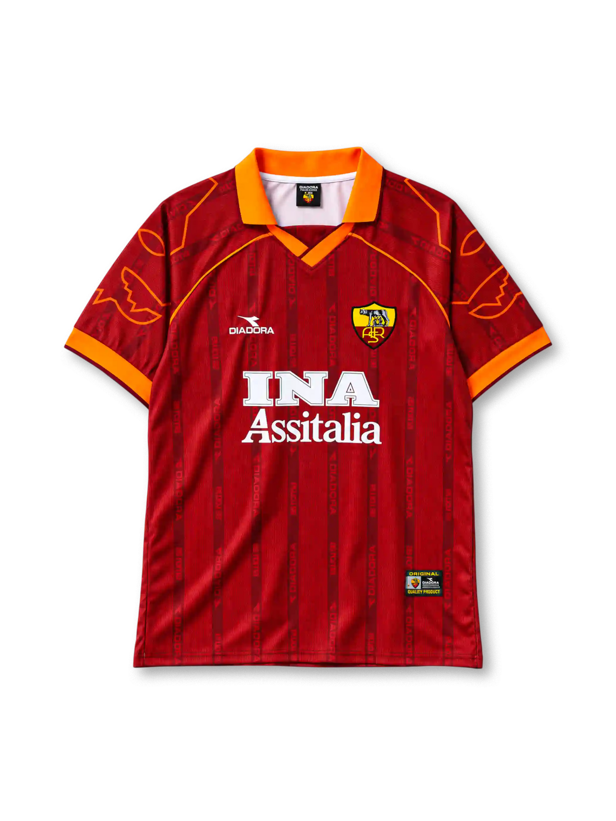 AS Roma 1999-2000 home jersey Diadora front view red orange wing sleeves