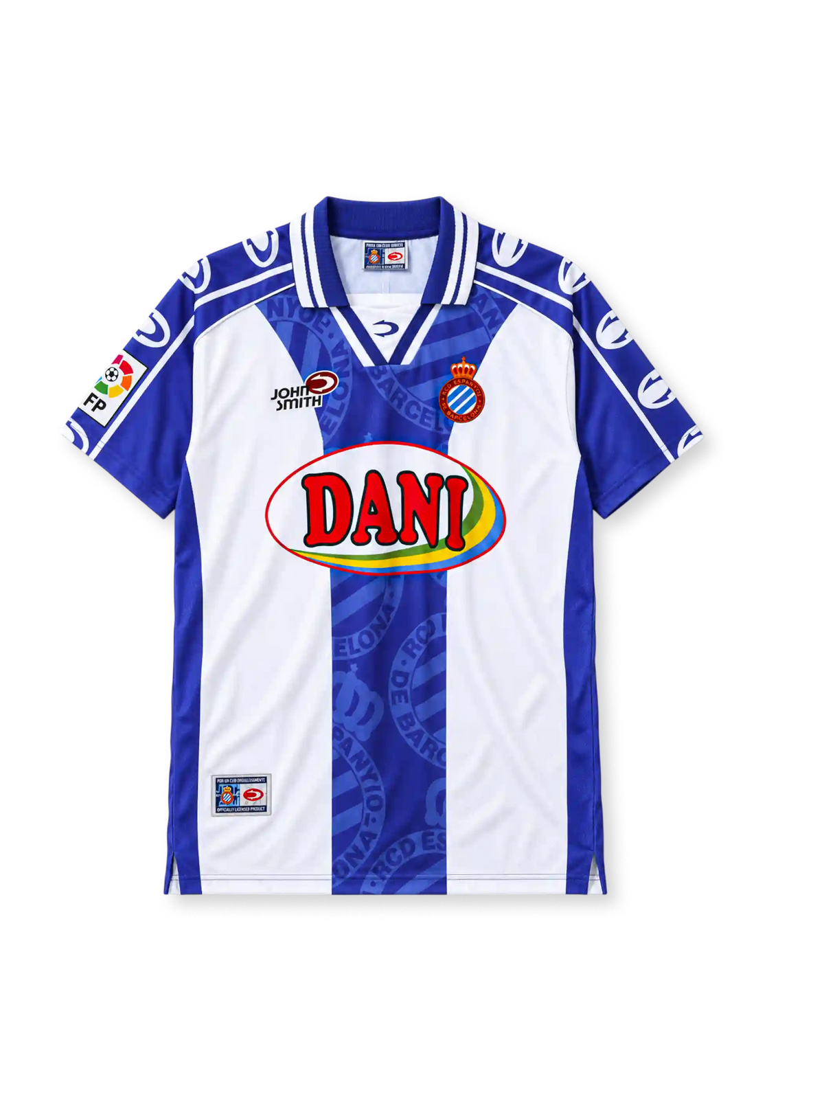 RCD Espanyol 1999-2000 home jersey John Smith front view blue white stripes