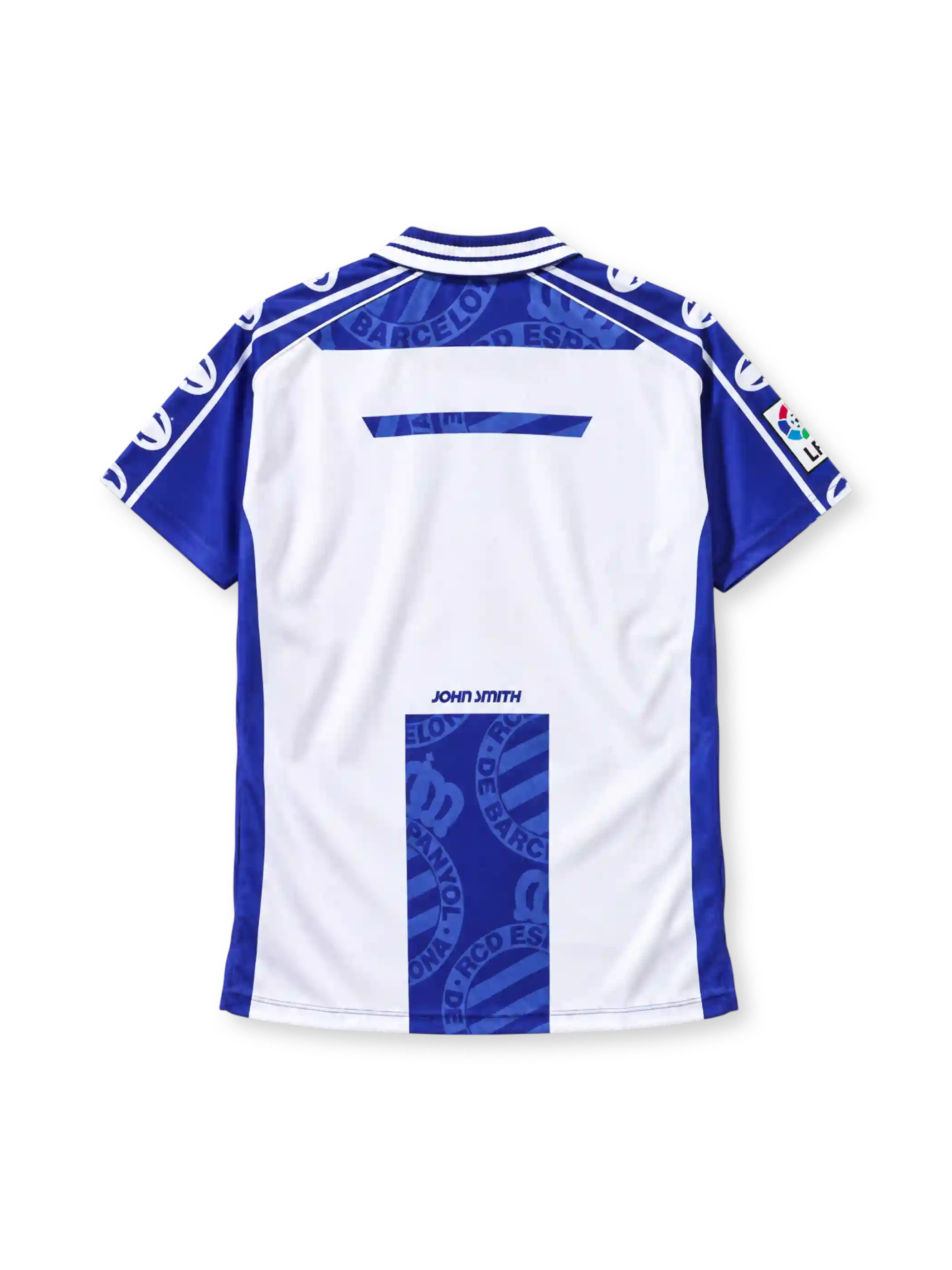 RCD Espanyol 1999-2000 home jersey John Smith front view blue white stripes