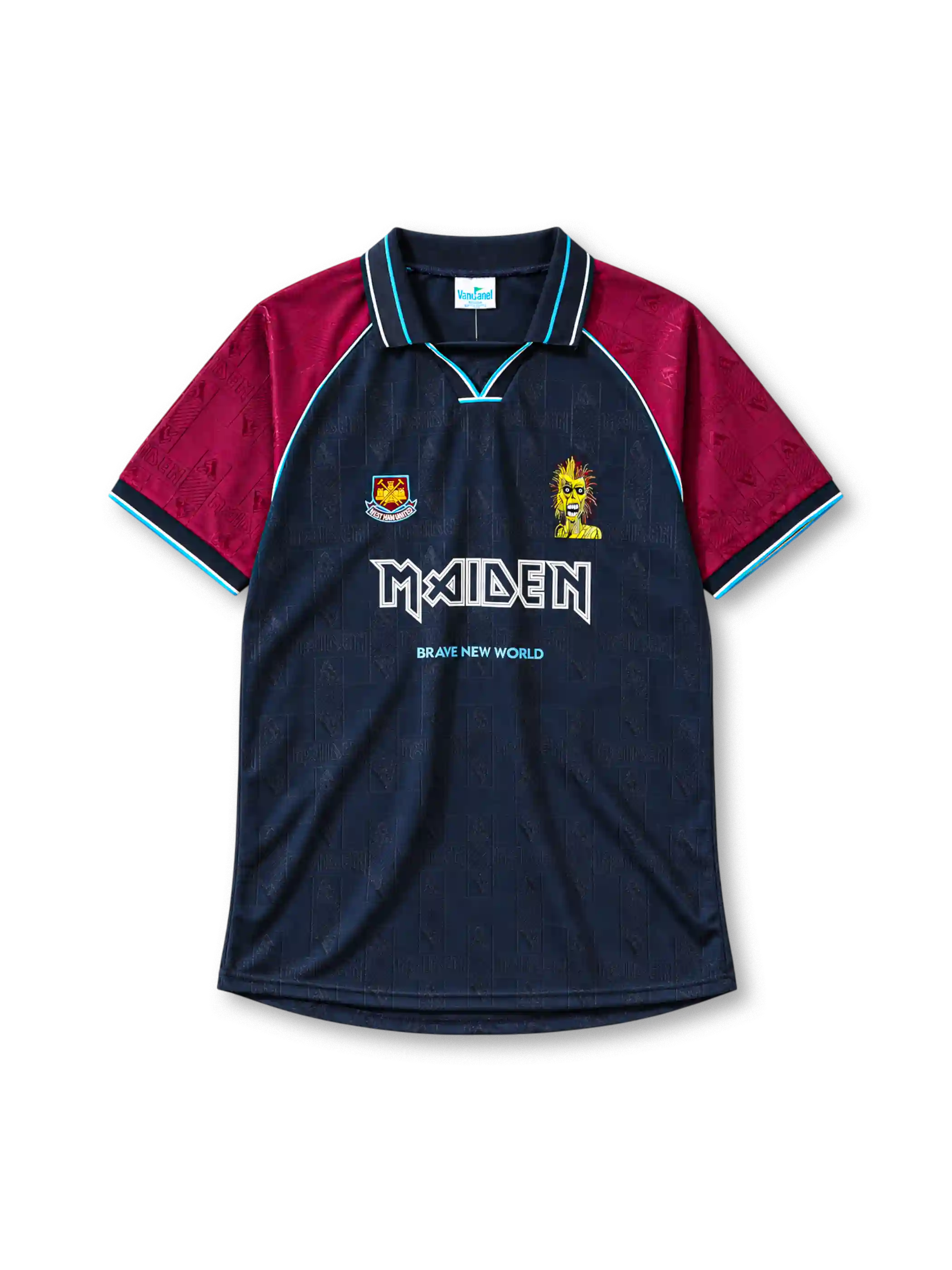 West Ham United 1999 home jersey novelty front view navy claret Iron Maiden