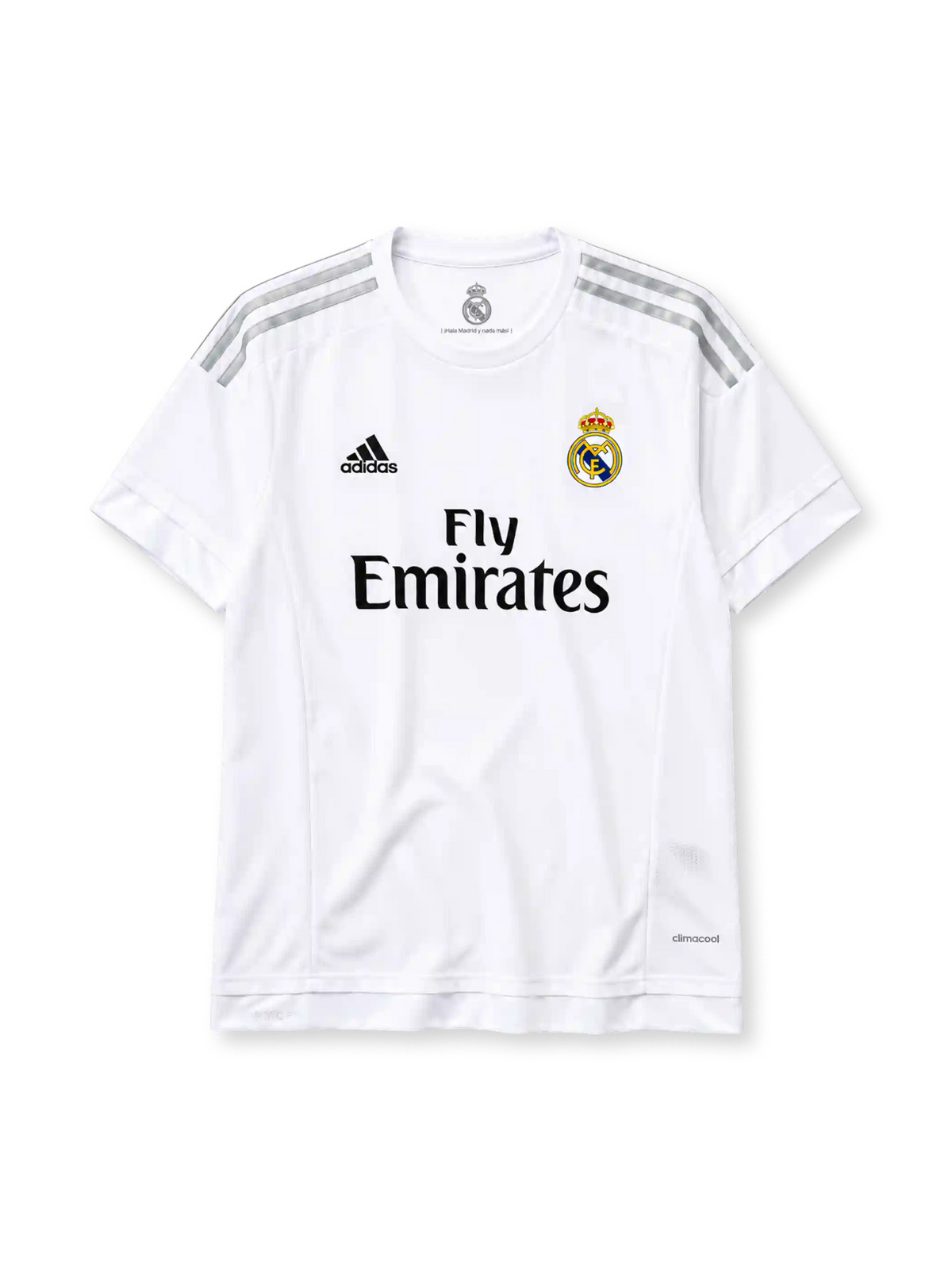 Real Madrid 2015-16 home jersey adidas front view white grey stripes
