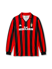AC Milan 1988/89 long-sleeve home football jersey by Kappa with Mediolanum sponsor logo and scudetto shield