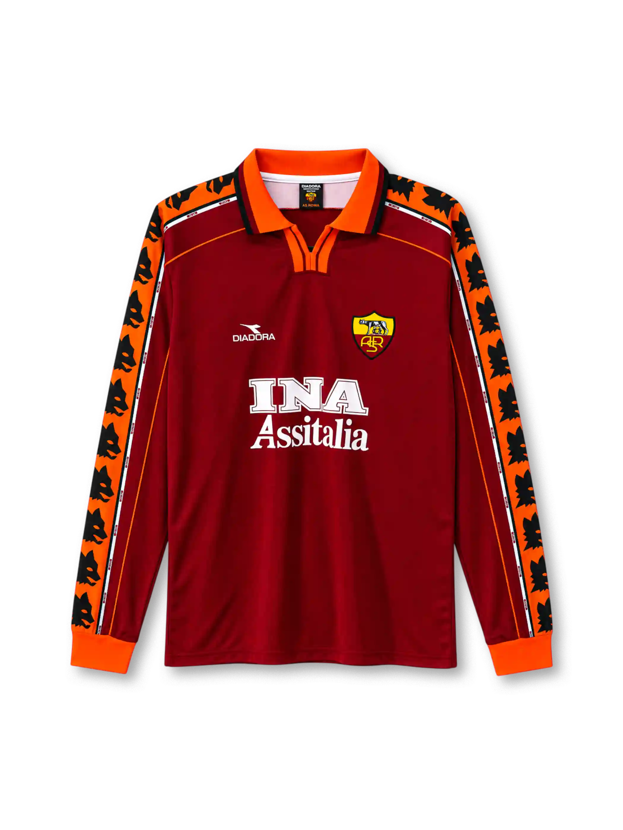 AS Roma 1998/99 long-sleeve home football jersey by Diadora with INA Assitalia sponsor logo