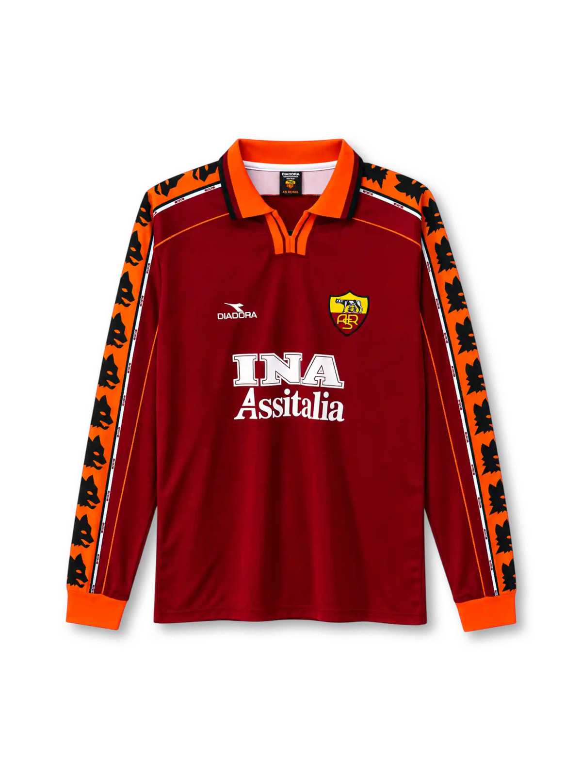 AS Roma 1998/99 long-sleeve home football jersey by Diadora with INA Assitalia sponsor logo