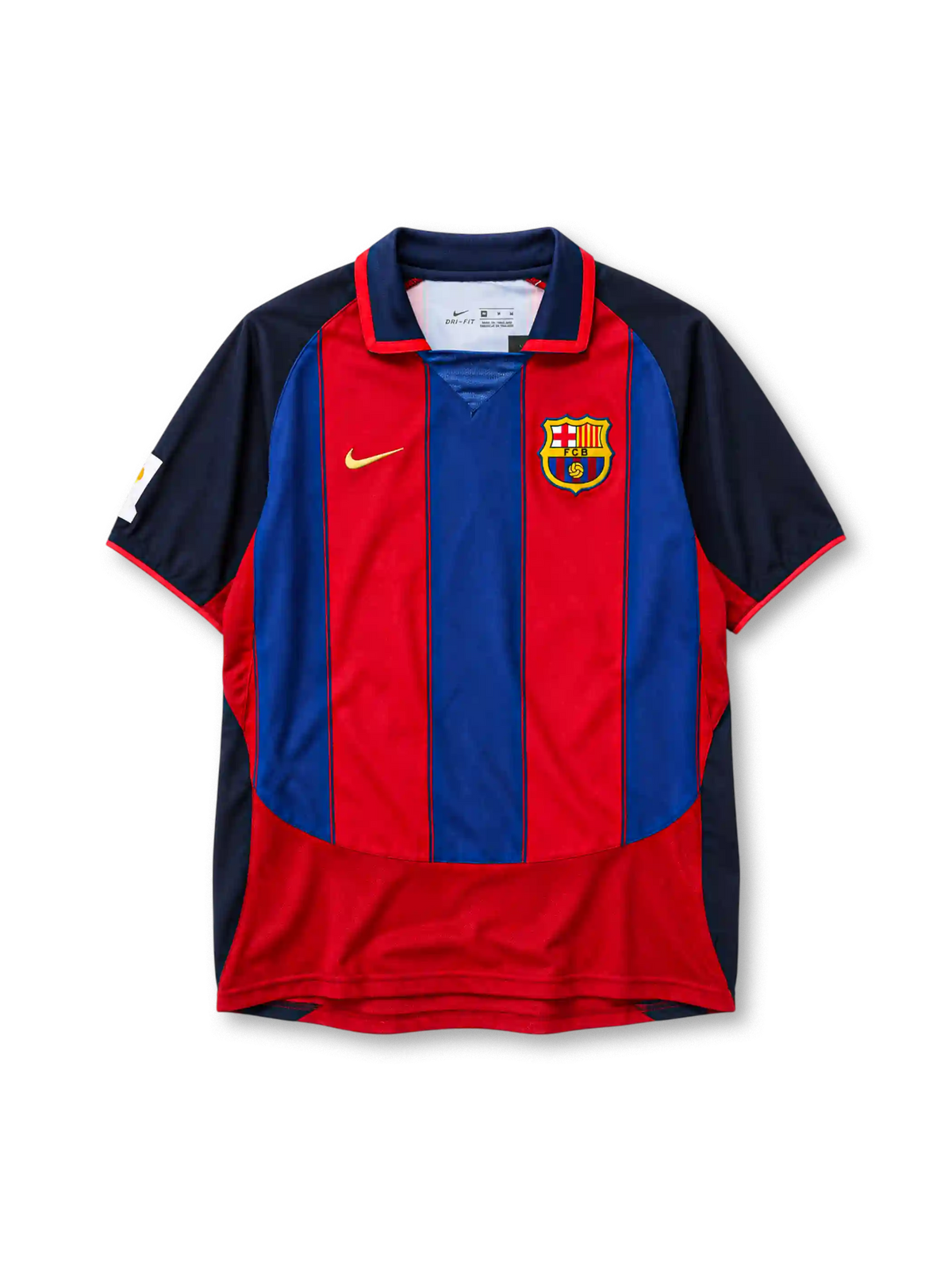 Barcelona 2003/04 home football jersey by Nike with navy sleeves