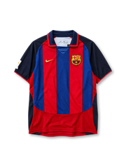 Barcelona 2003/04 home football jersey by Nike with navy sleeves