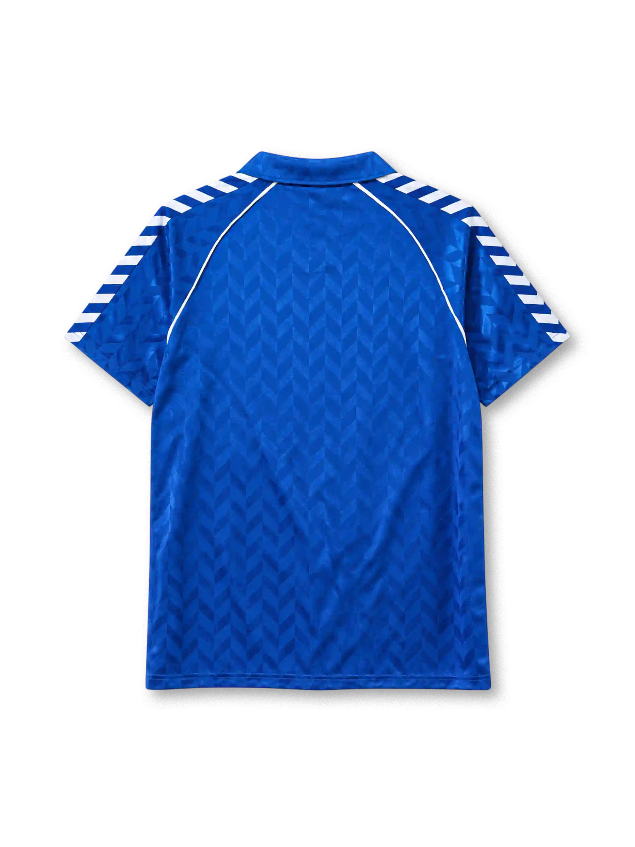 Real Madrid 1986-87 away jersey in blue with Parmalat sponsor and Hummel chevron pattern