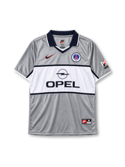 Paris Saint-Germain 2000-01 away jersey in grey with Opel sponsor and white chest panel